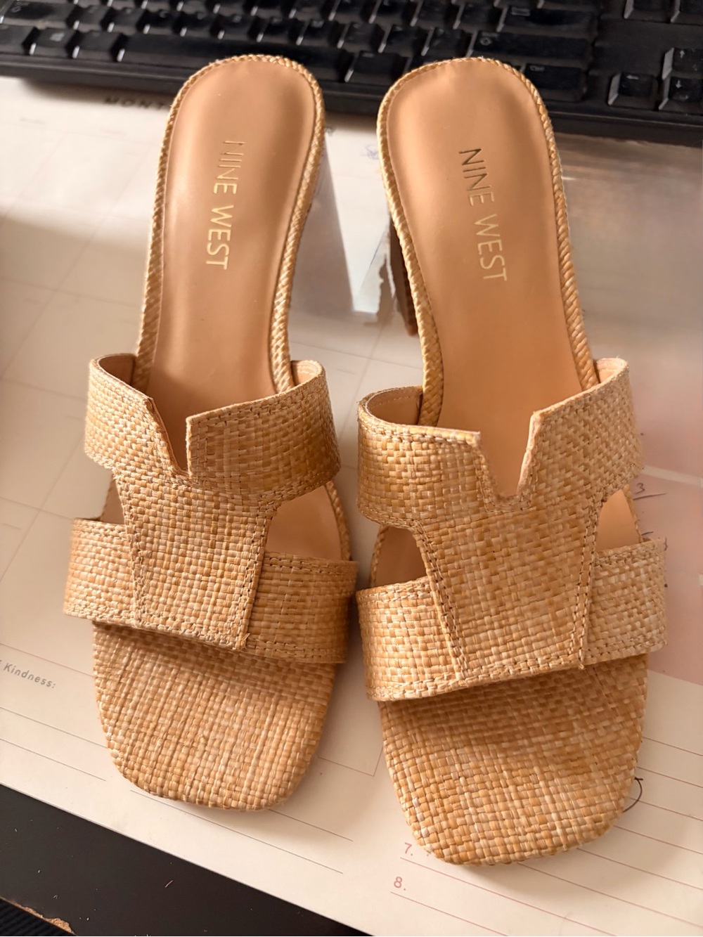 Nine West Woven Tan Slide Mules - Picture 8 of 8